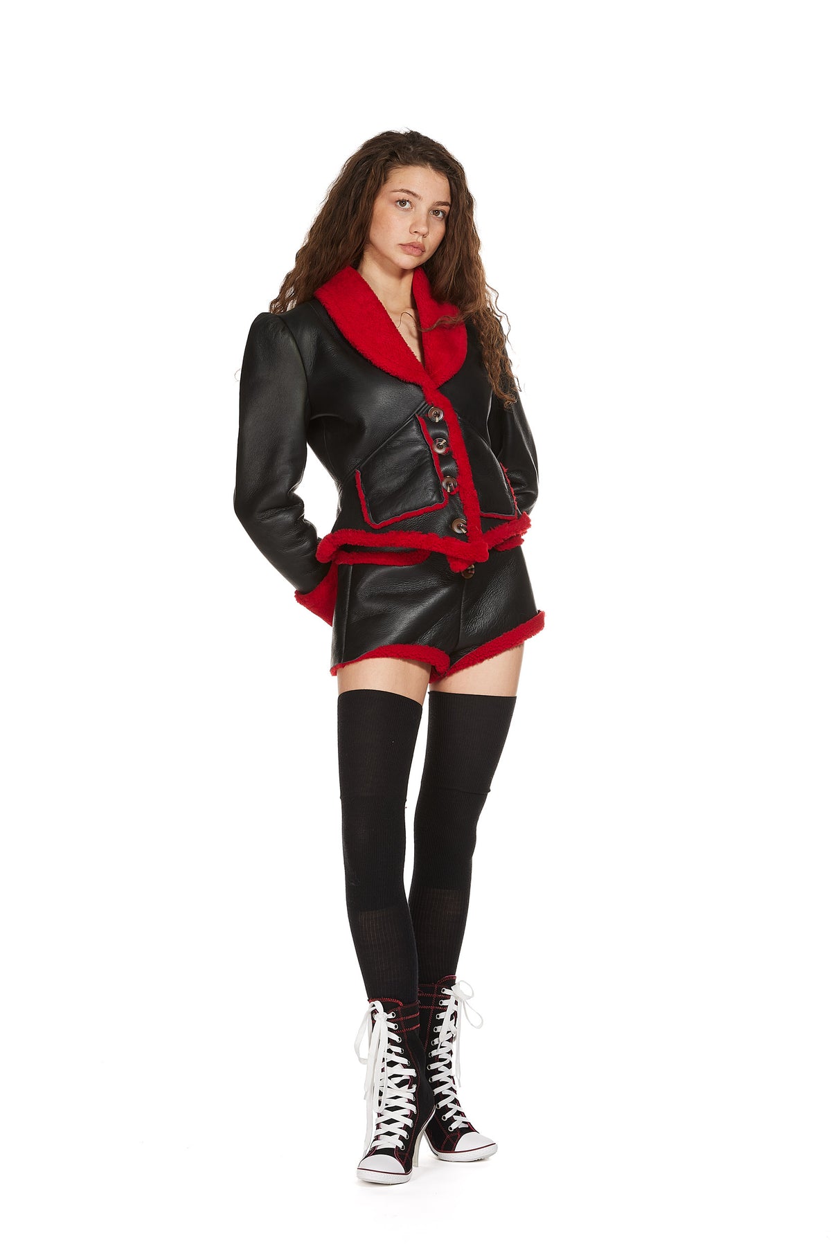 Shearling Leather Corset Jacket Puff sleeves