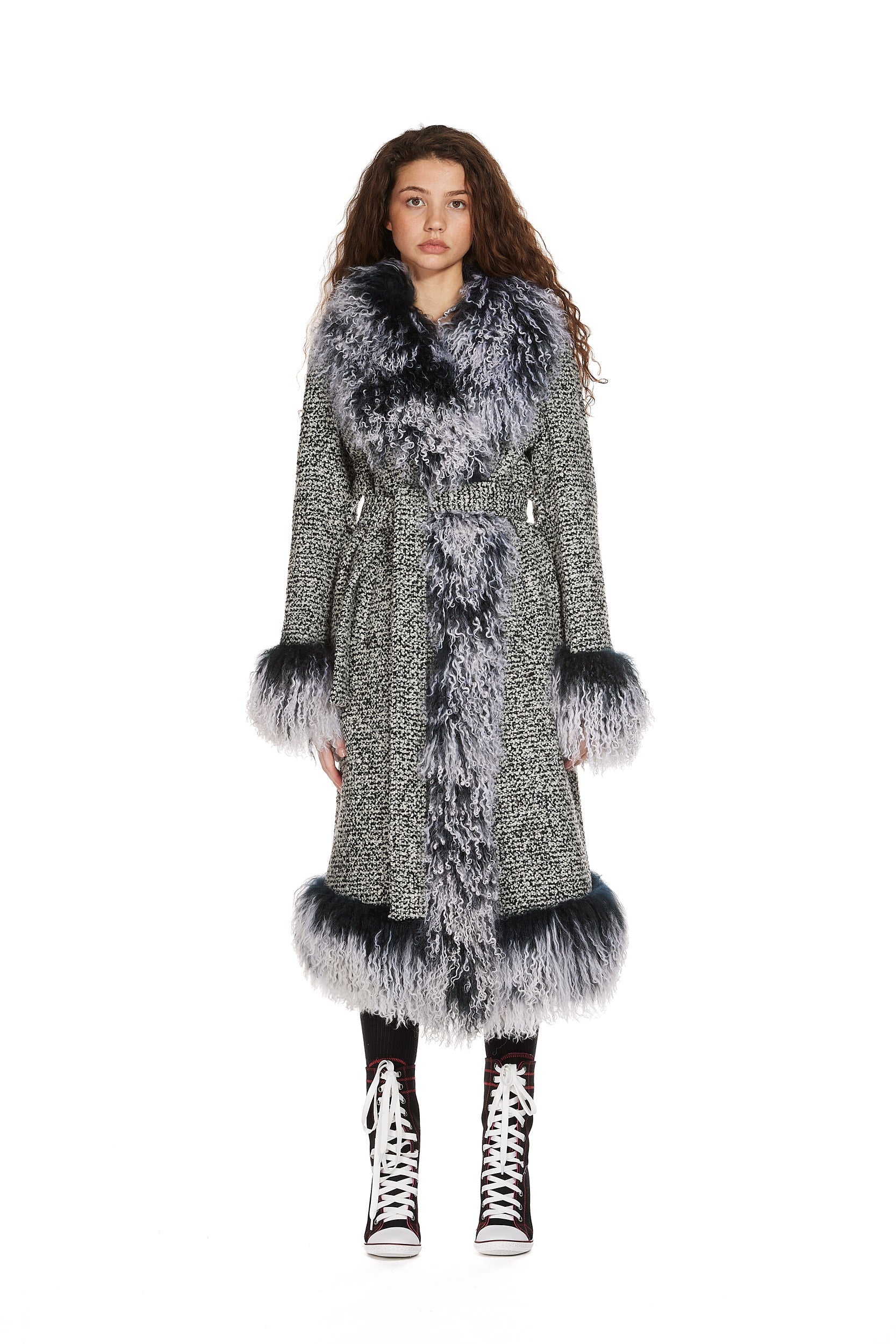 Mongolian Gradient Trim Wool Coat