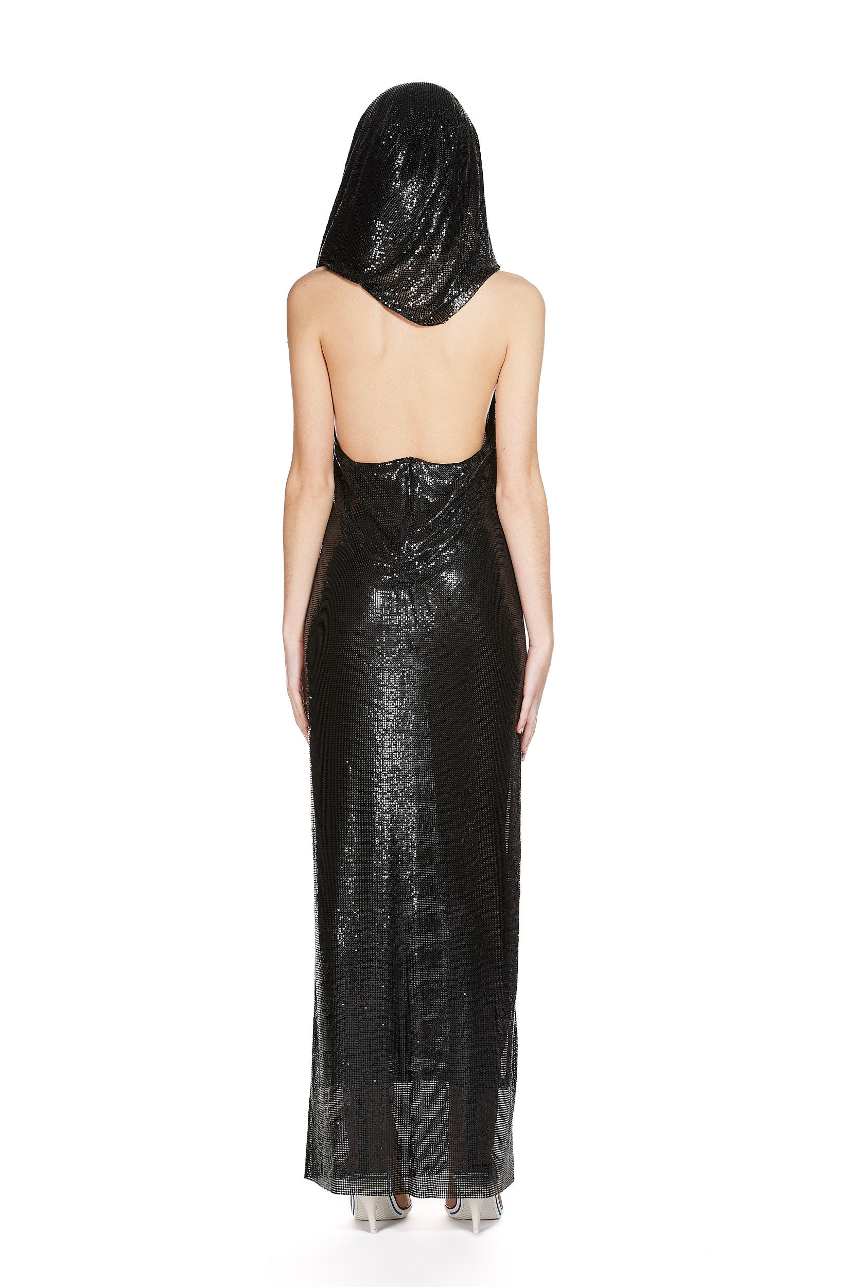 Draped Halter-Neck Chainmail Dress with Thigh high slit