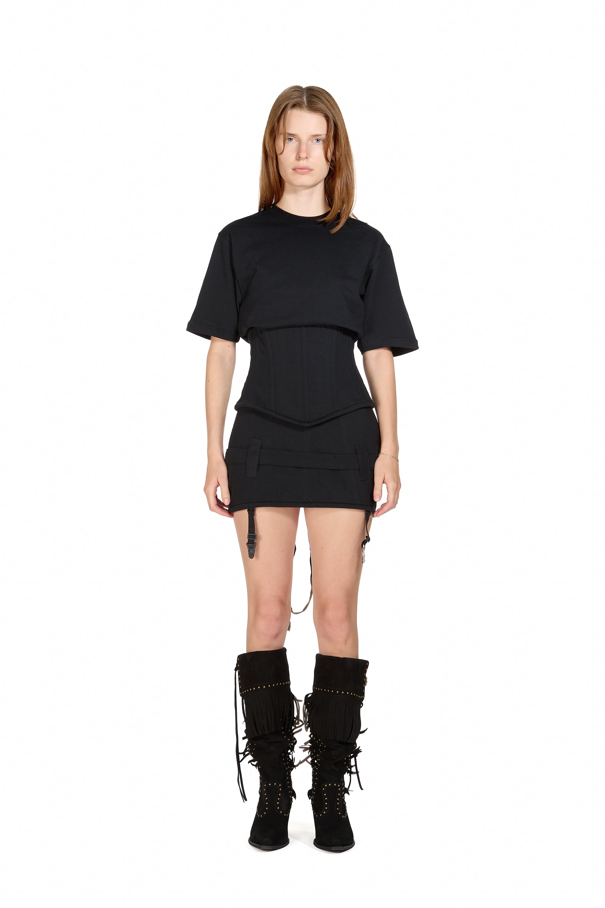 Cotton Boned Corset T-shirt in Black