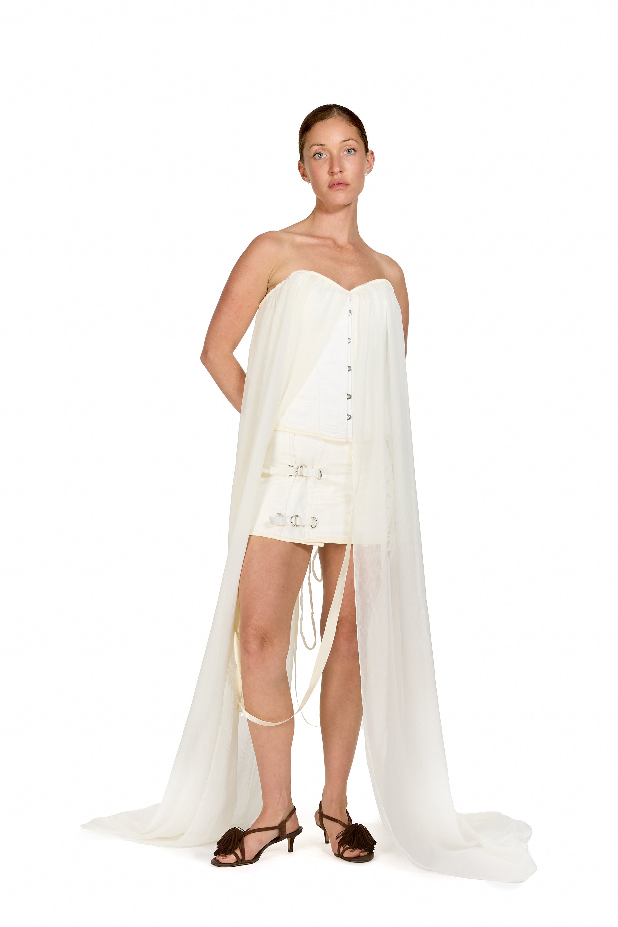Chiffon Silk Waterfall Draped Corset Top