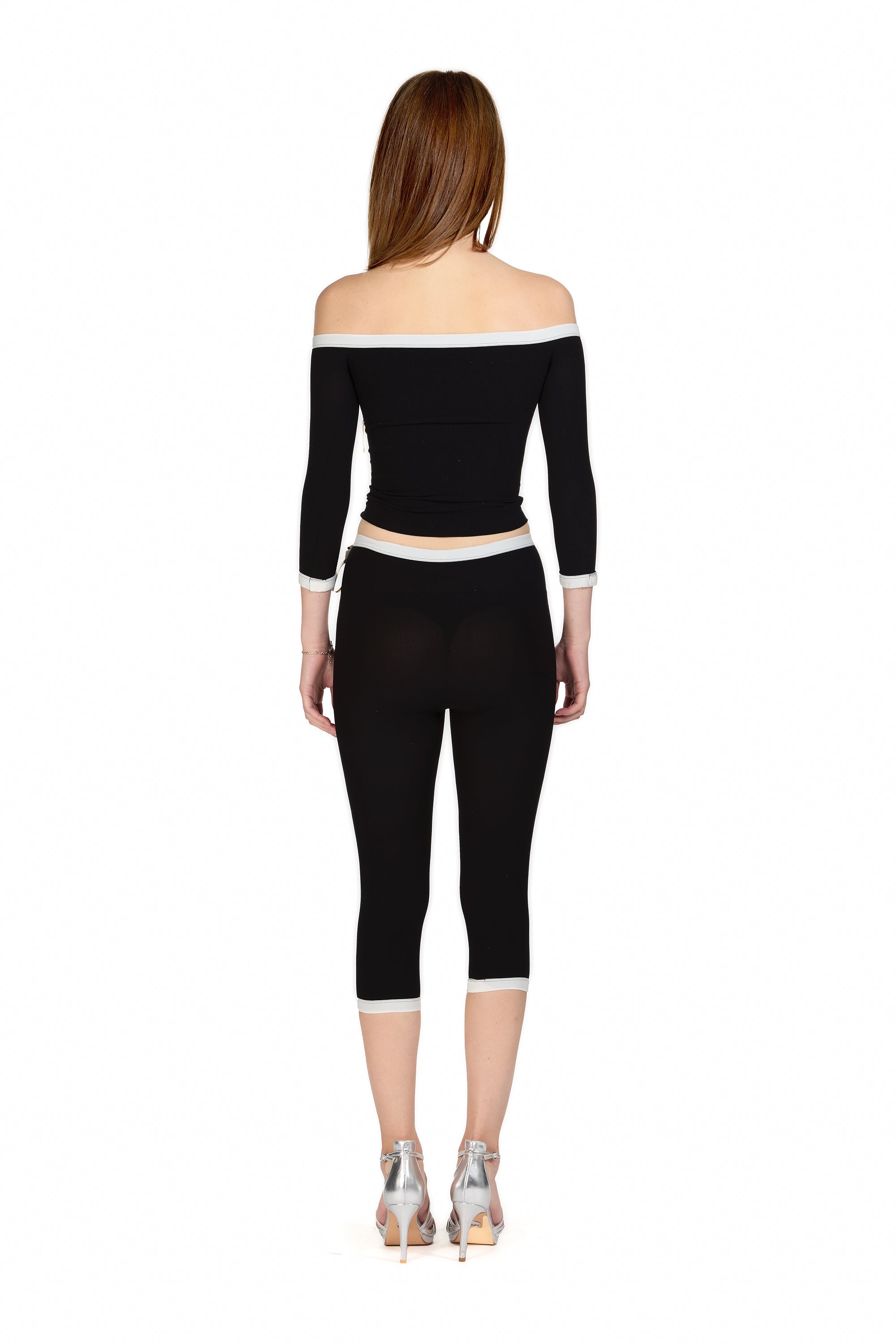 Off the Shoulder Black Top with Bow Detail and Matching Capri-Pants