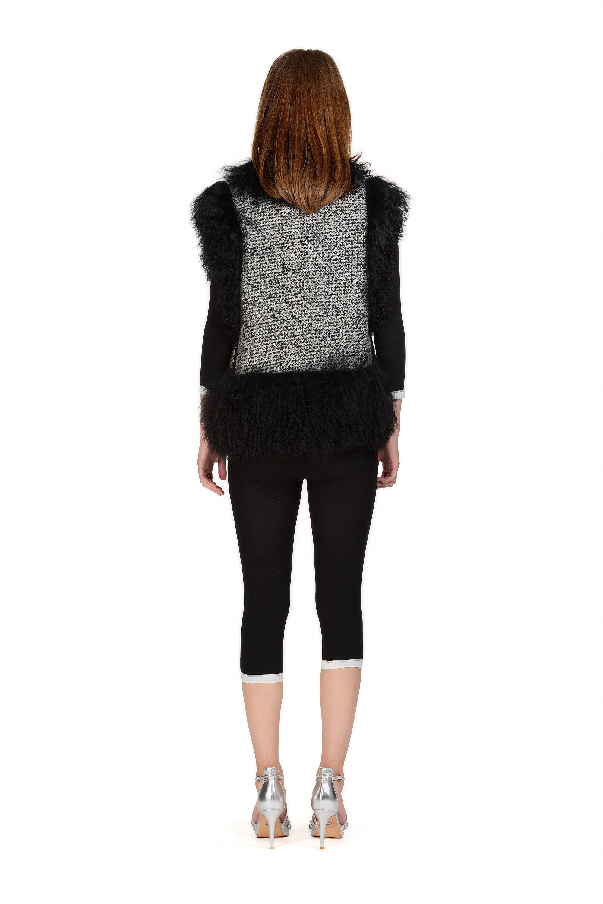 Mongolian Trim Wool Gilet- Black