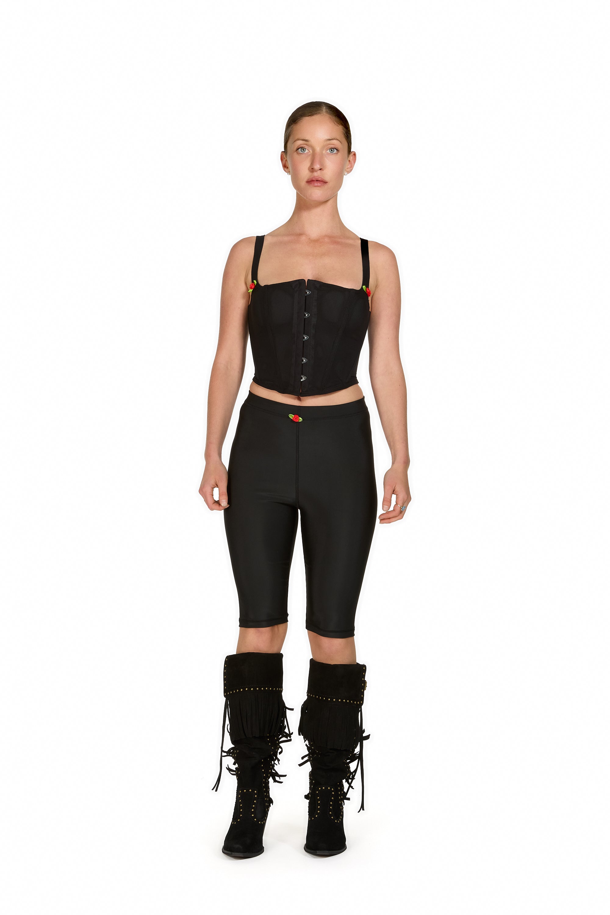 Rose-Trim Lycra Capri Pants