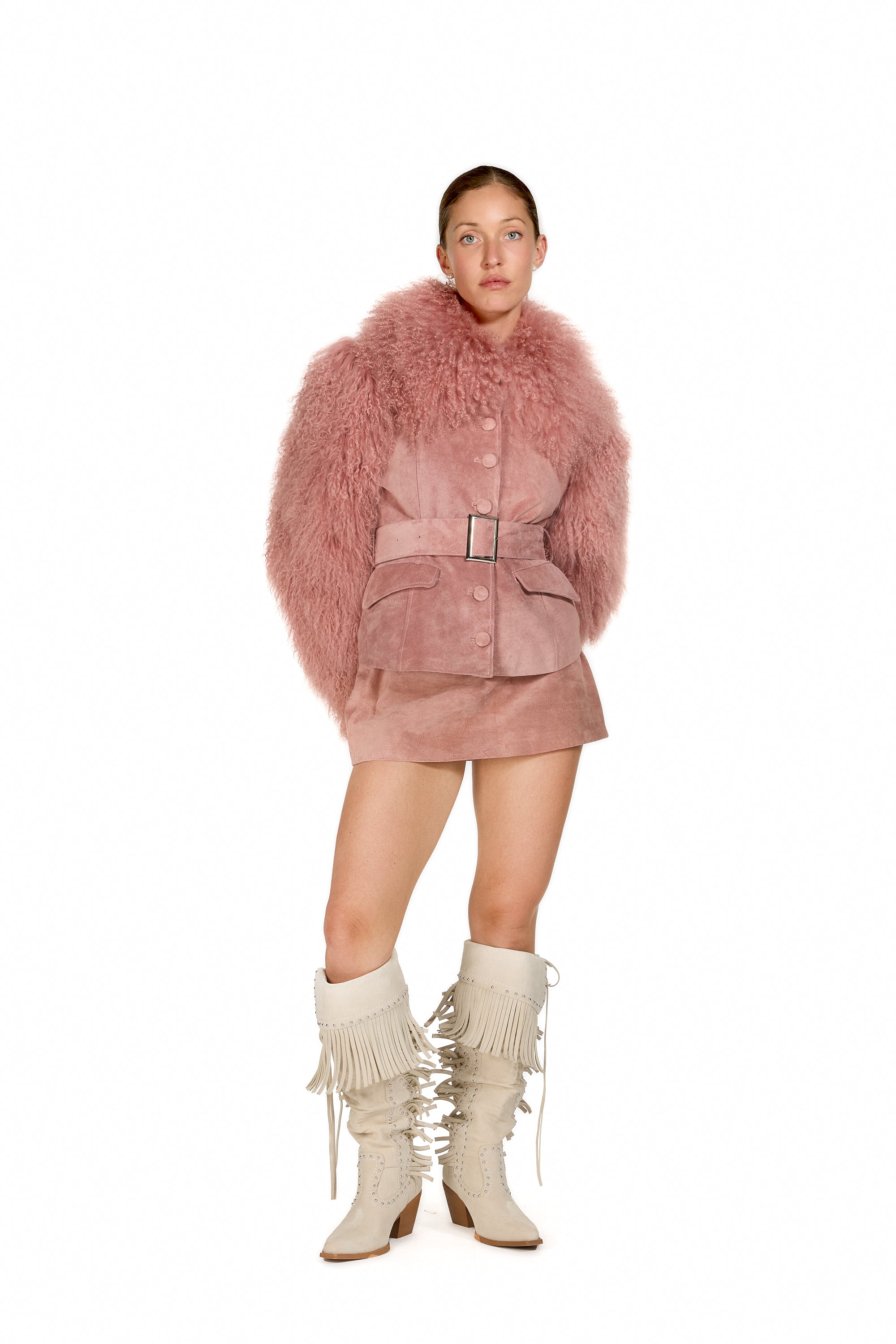 Suede Mini-Skirt in Dusty Pink with Belt