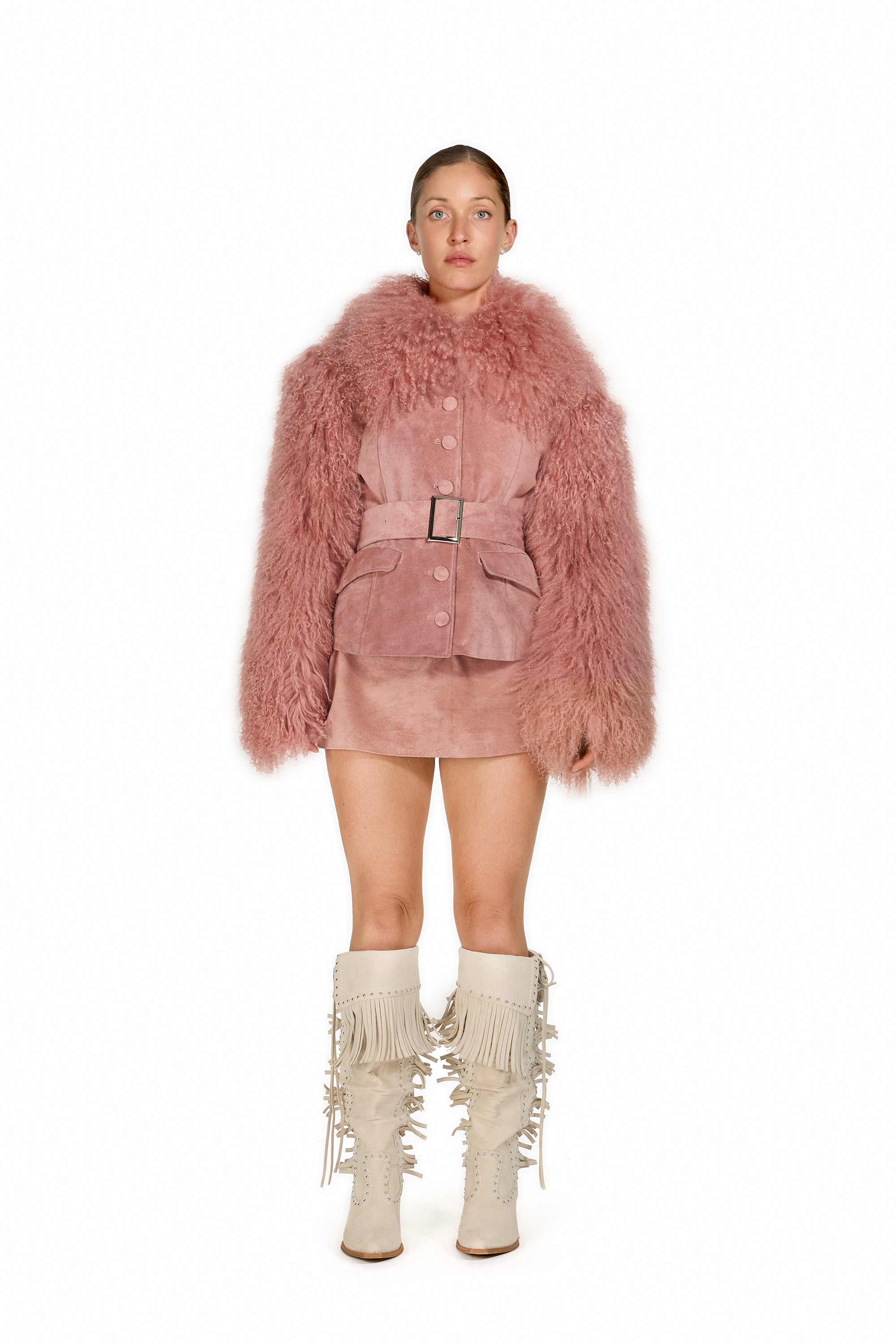 Suede Mini-Skirt in Dusty Pink with Belt