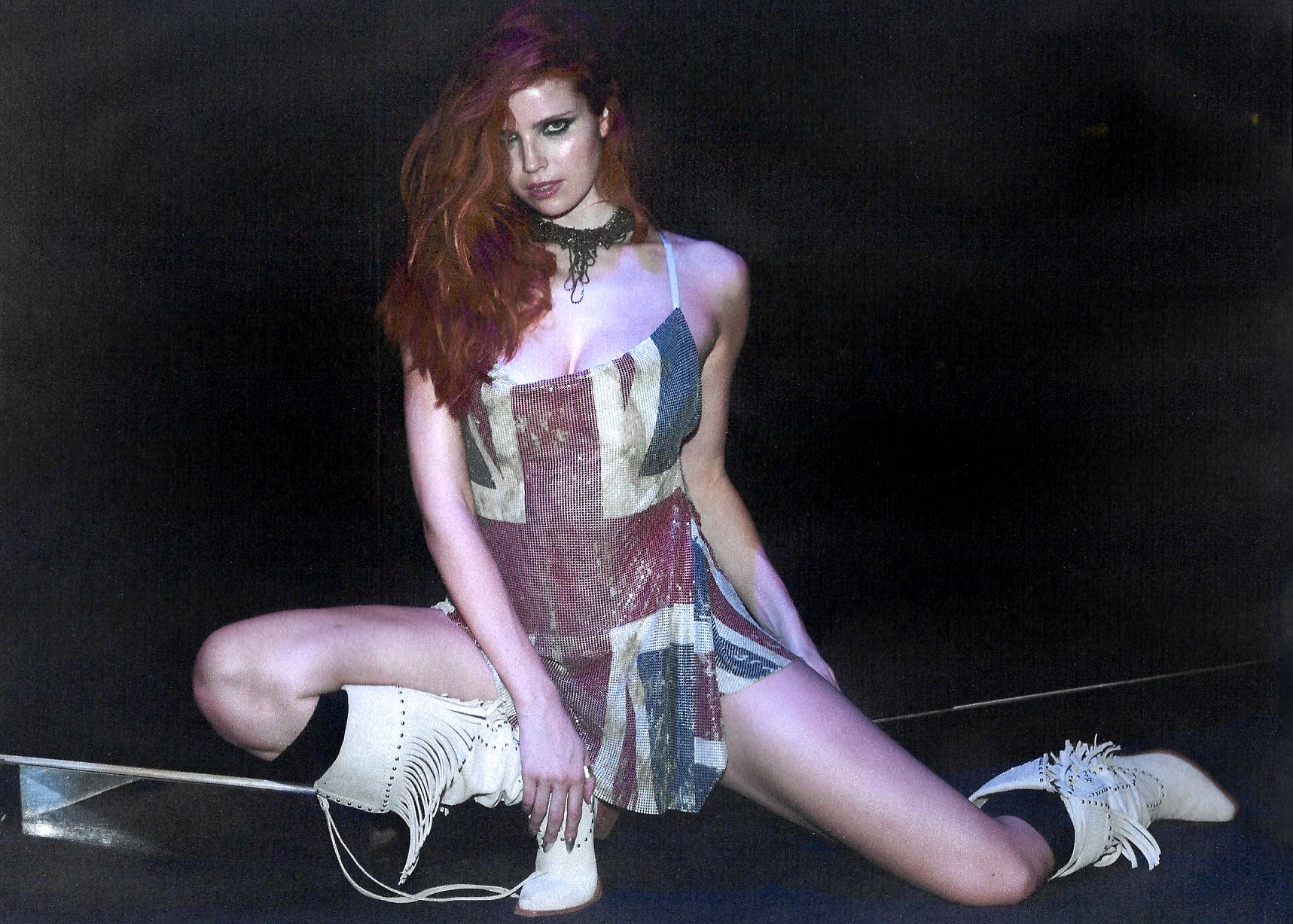 Distressed Flag Printed Chainmail Mini Dress