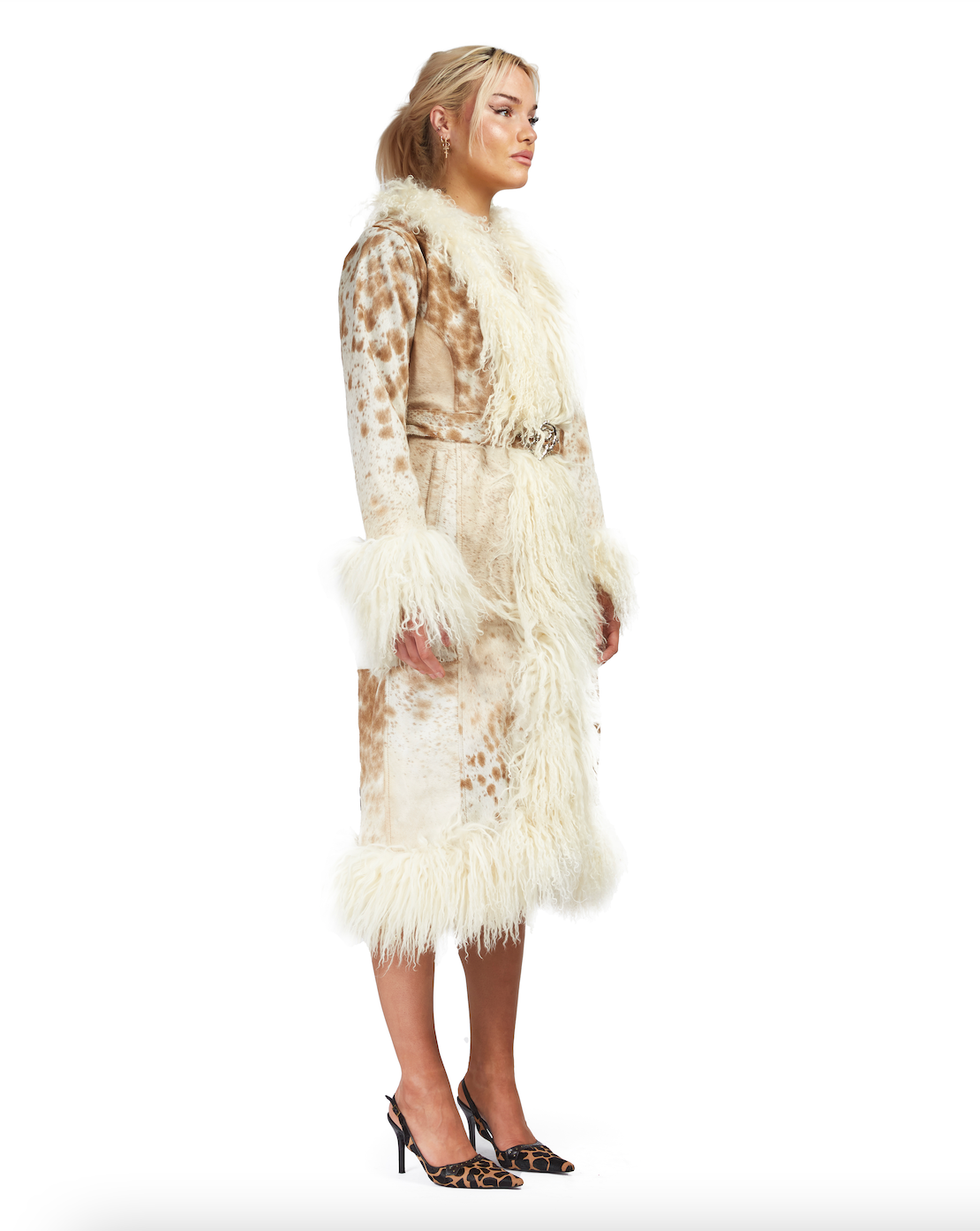 COWHIDE COAT WITH MONGOLIAN FUR TRIM