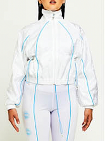 WHITE ZIP UP JACKET WITH BLUE PIPING