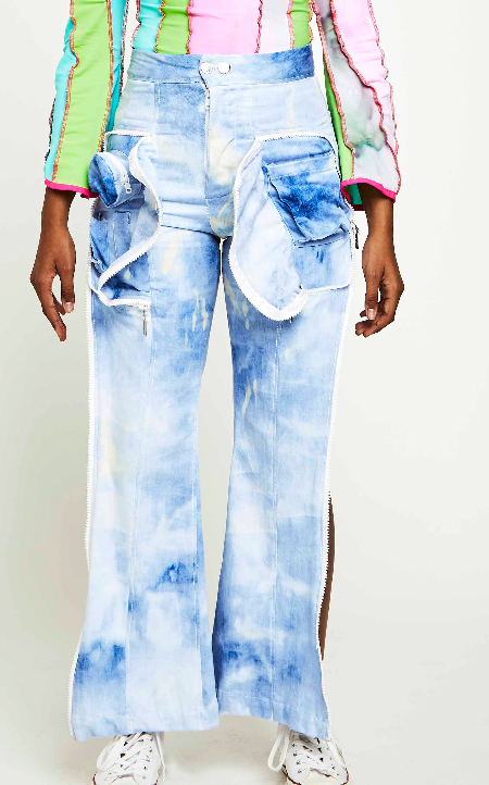 TIE DYE DENIM JEANS WITH LARGE POCKETS