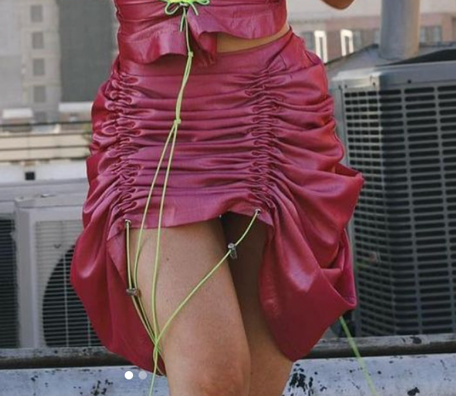 PINK TAFFETA DRAWSTRING SKIRT