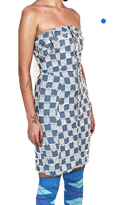 DENIM CHECK BANDEAU MINI DRESS