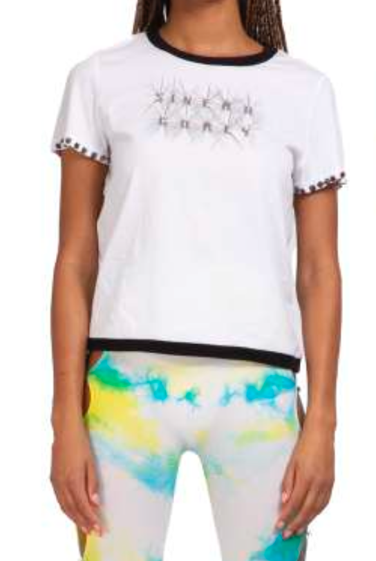 WHITE SG PRINTED TSHIRT WITH STUD DETAIL