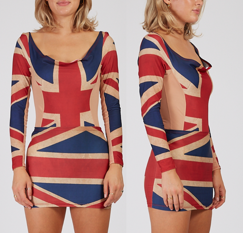 UNION JACK OFF-SHOULDER BODYSUIT