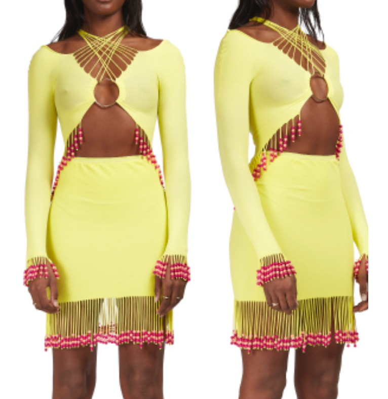 YELLOW BEADED SEAMLESS CO-ORD