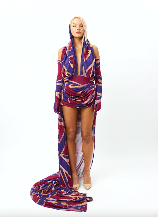 Distressed Union-Jack Hood Drape Dress