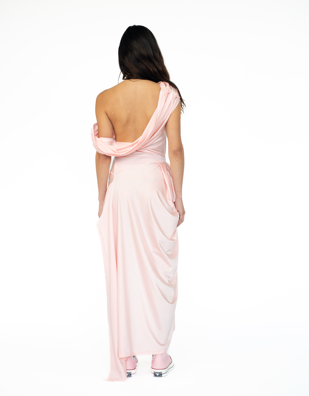 Sheen Lycra Draped Asymmetrical Dress