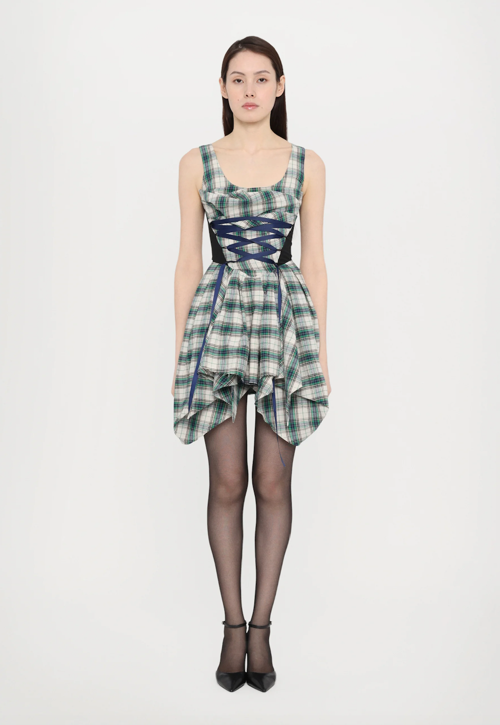 Draped Plaid In-Built Corset Dress