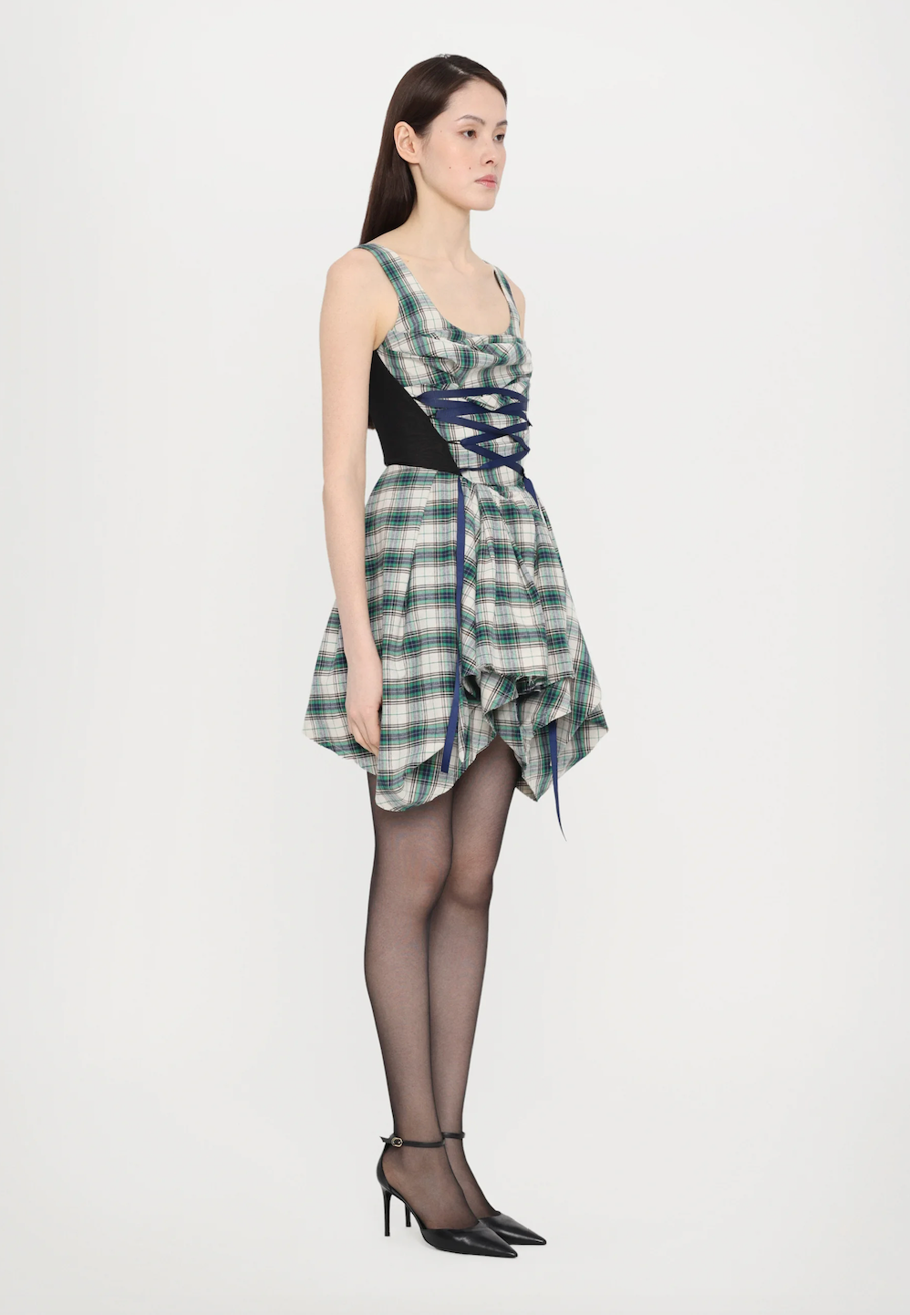 Draped Plaid In-Built Corset Dress