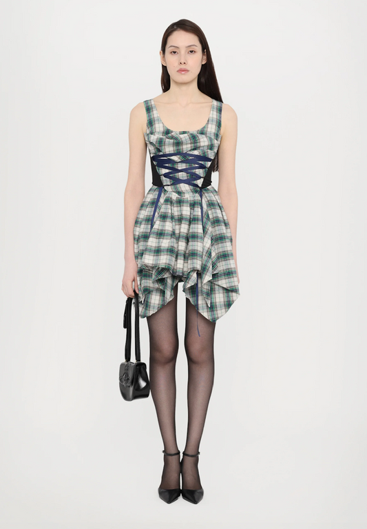 Draped Plaid Corset Dress