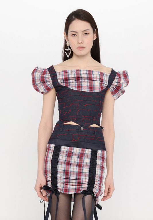 Tartan Cropped Milkmaid Top