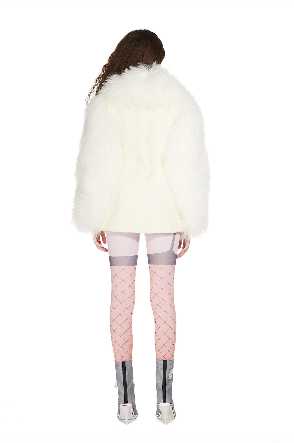 Wool Tailored Coat with Shearling Fur Sleeves and Collar