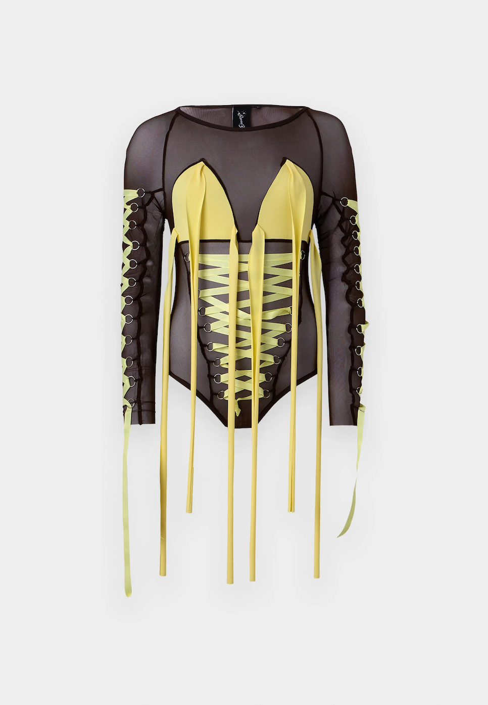 Corset-Piercing Mesh Ribbon Up Top