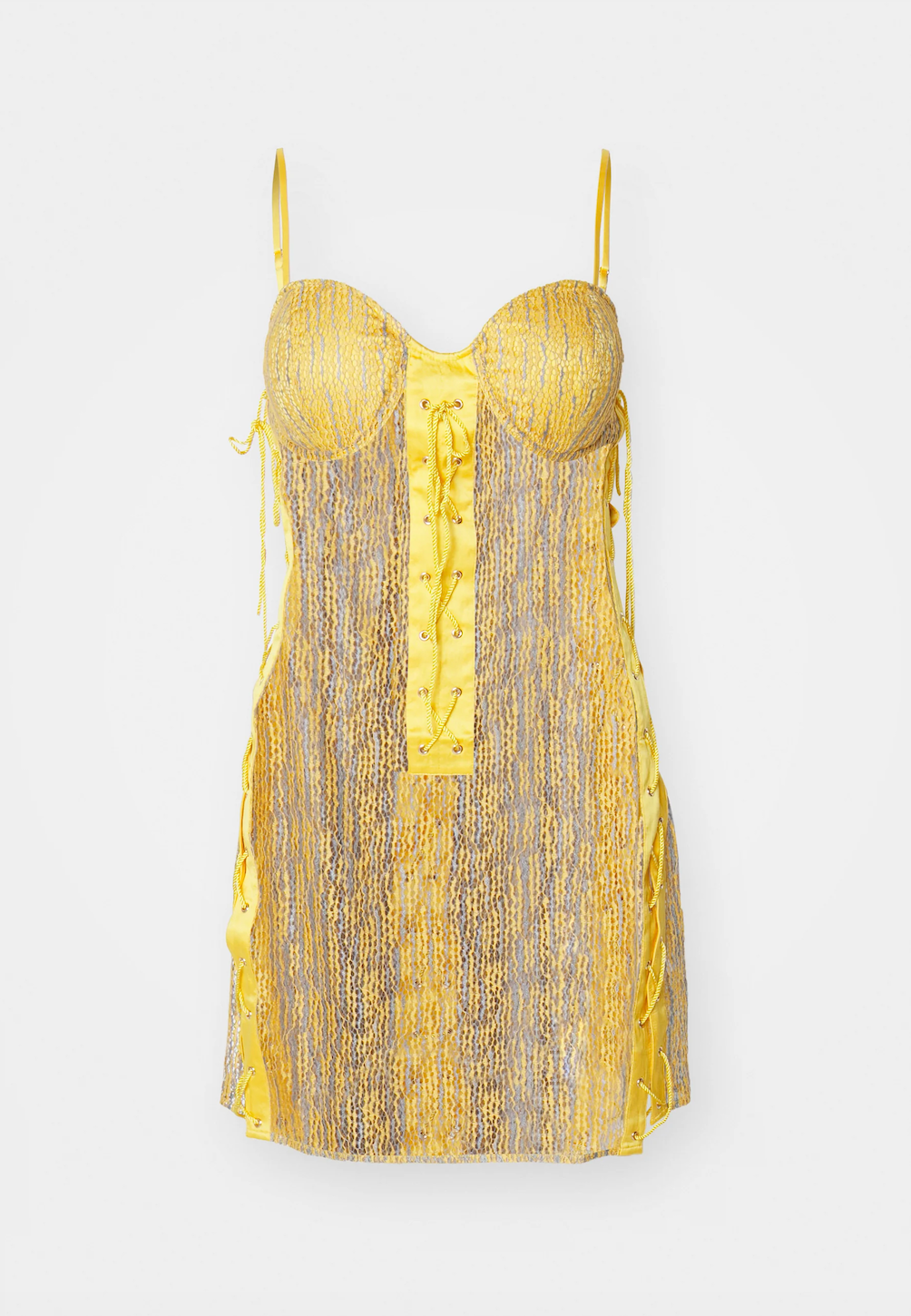 Lace Cord-Up Eyelet Dress