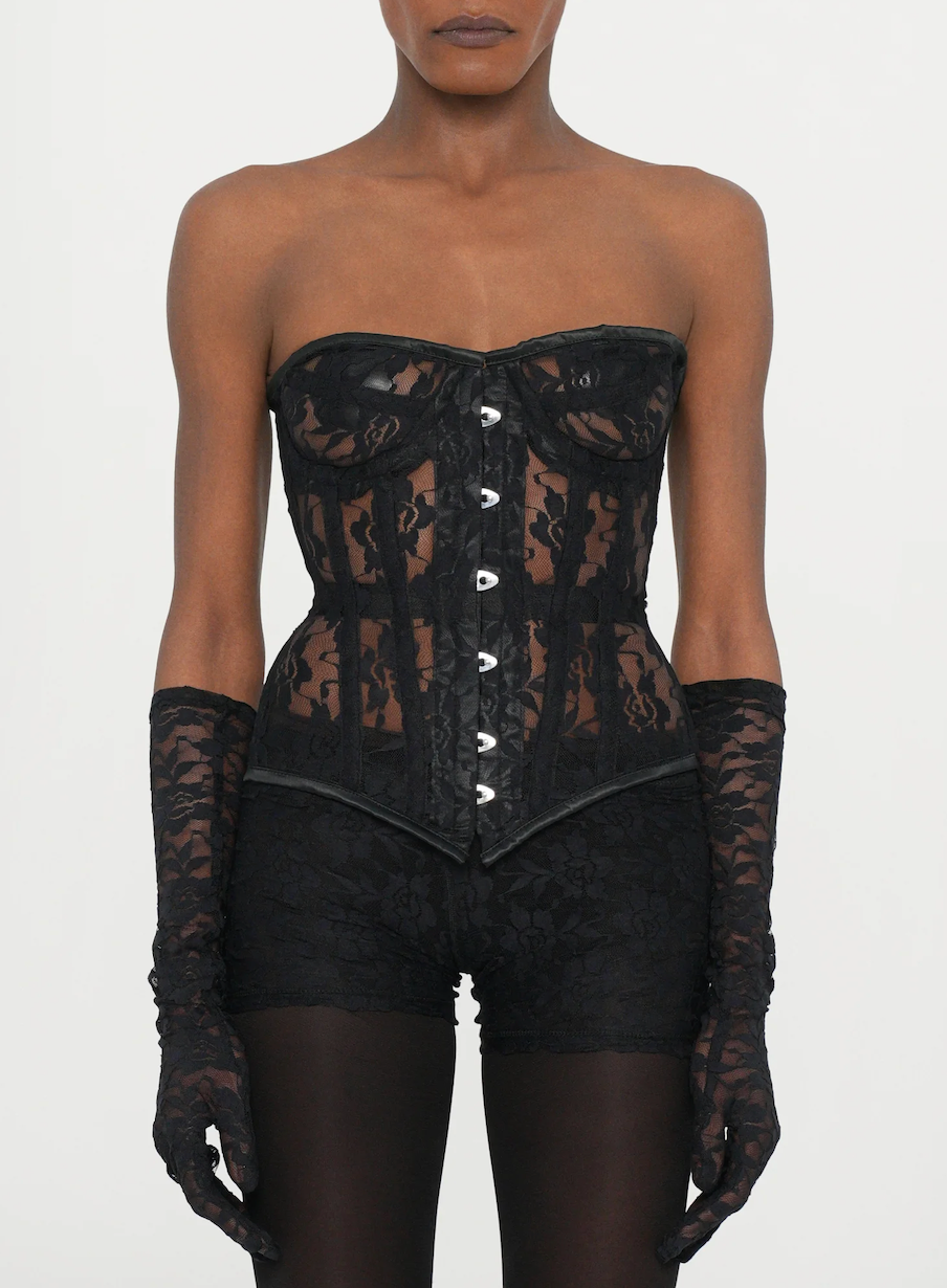 Black Rose Lace Corset with Gloves