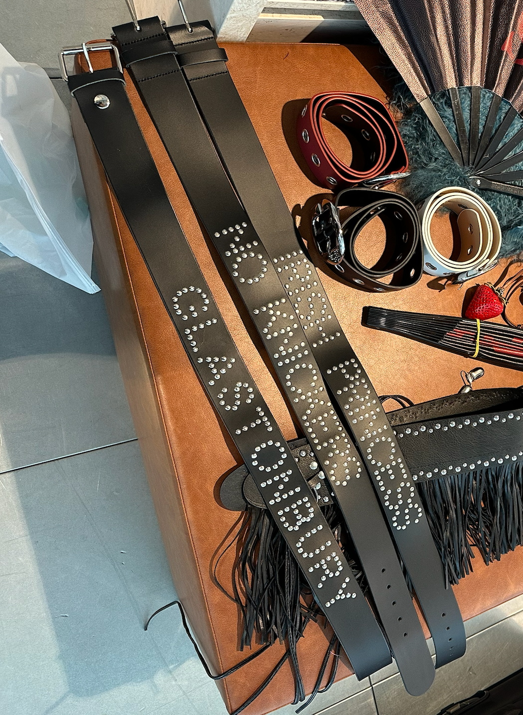 Word Studded Leather Belt