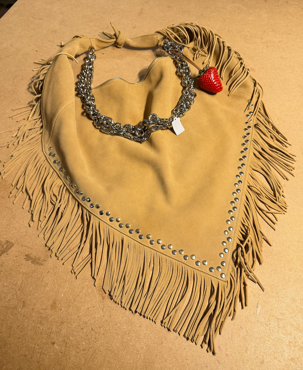 Suede Tassel Bag with Strawberry Charm