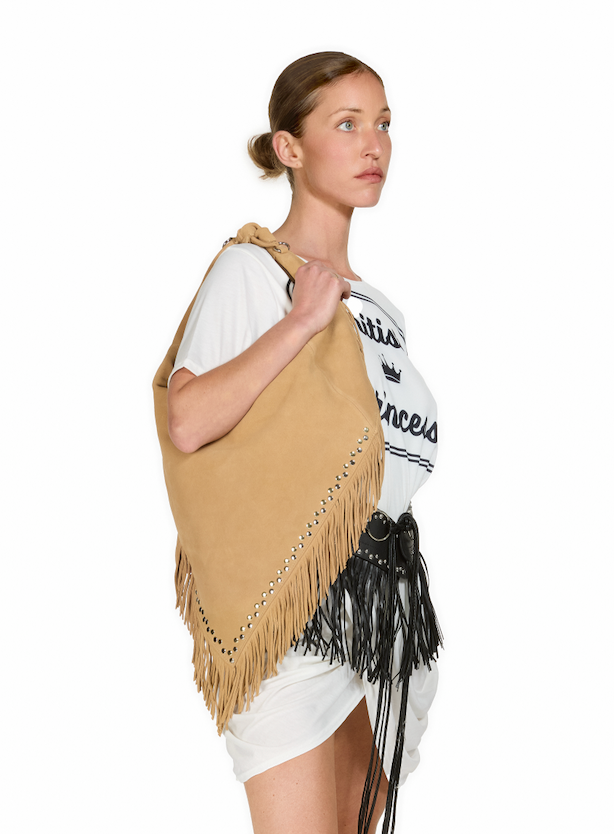 Suede Tassel Bag with Strawberry Charm