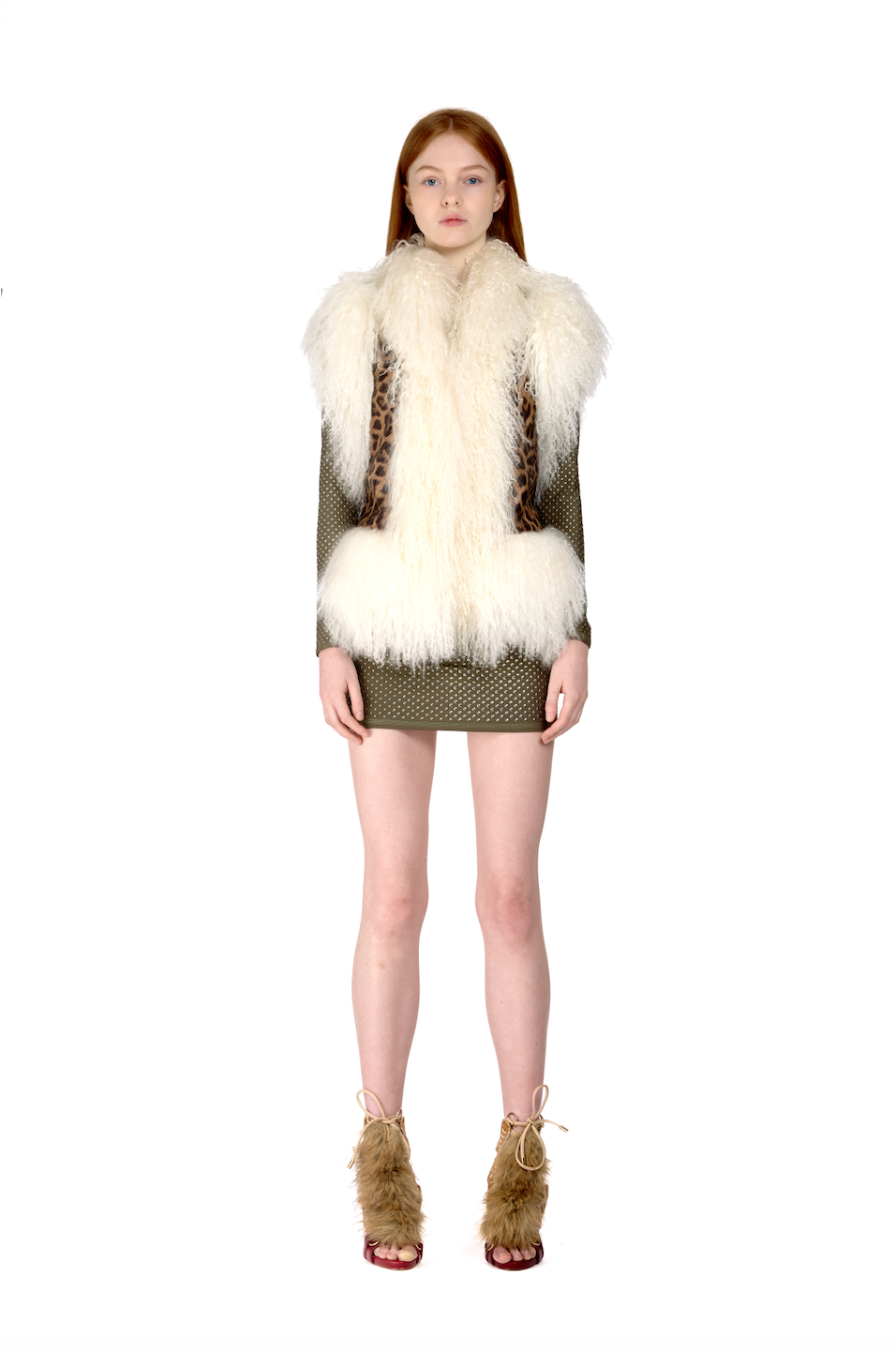 Mongolian Trim Leather Gilet- Leopard Print