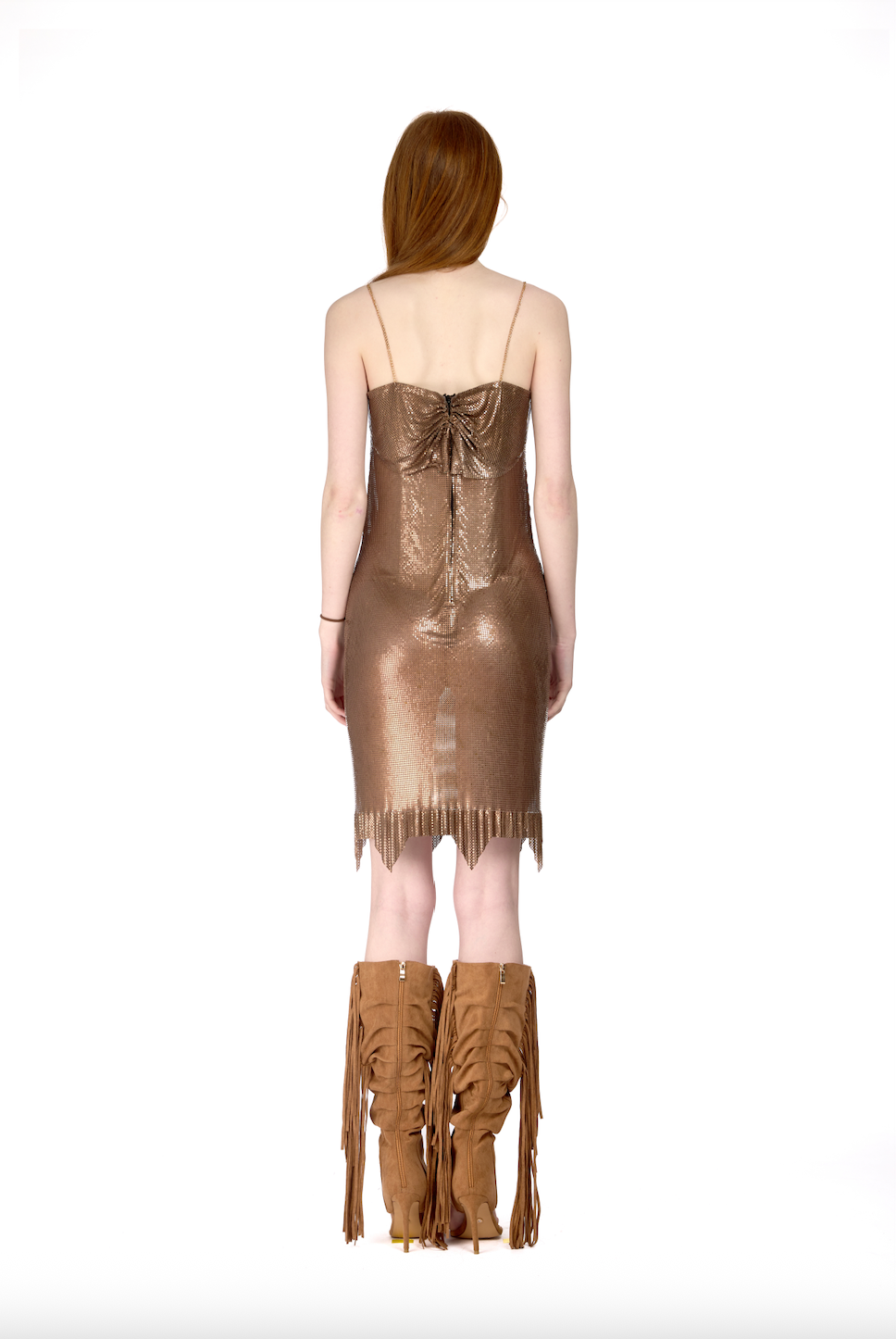 Chainmail Cowl Neck Dress - Bronze