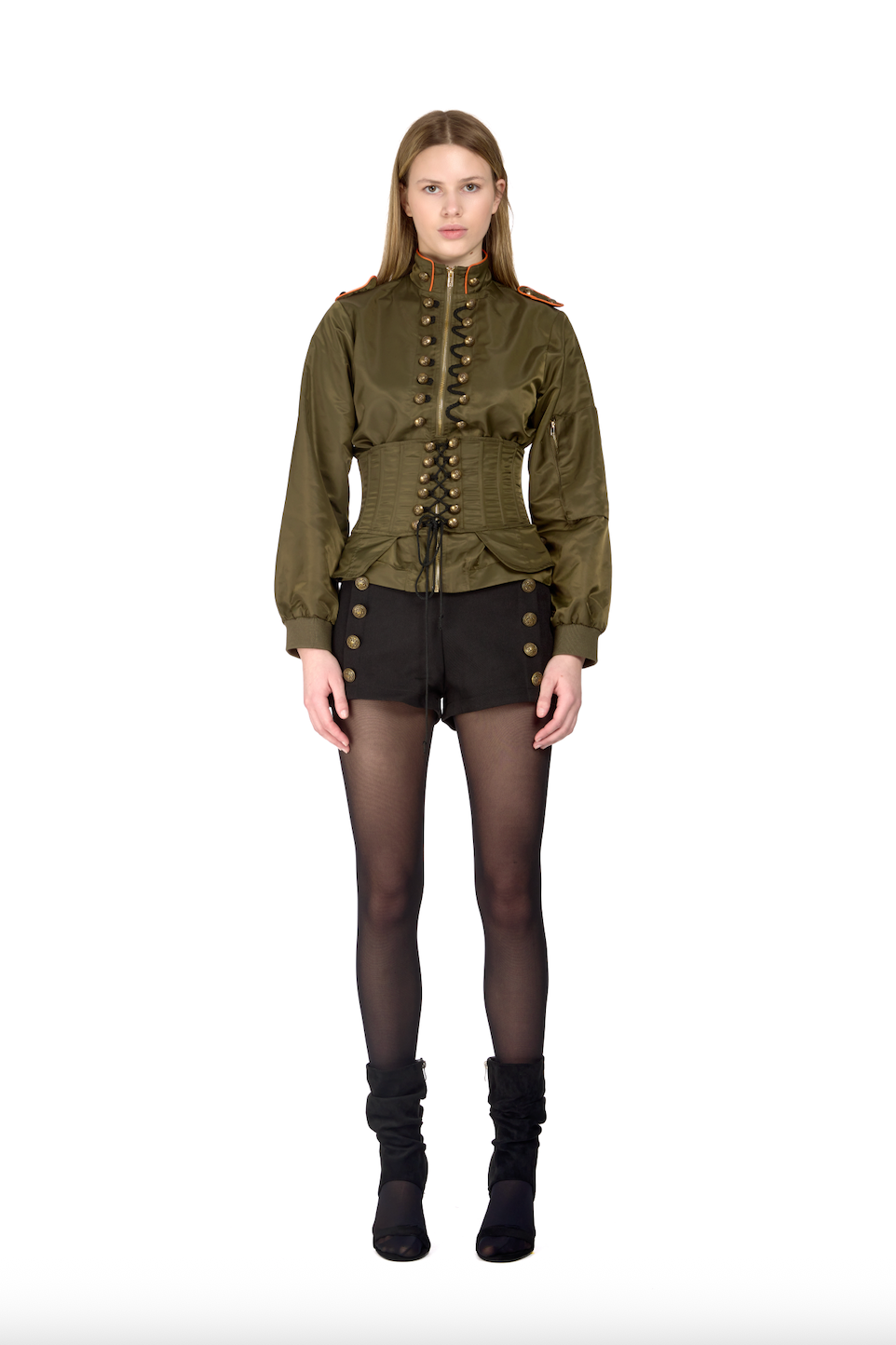 Military Nylon Corset Bomber Jacket- Khaki