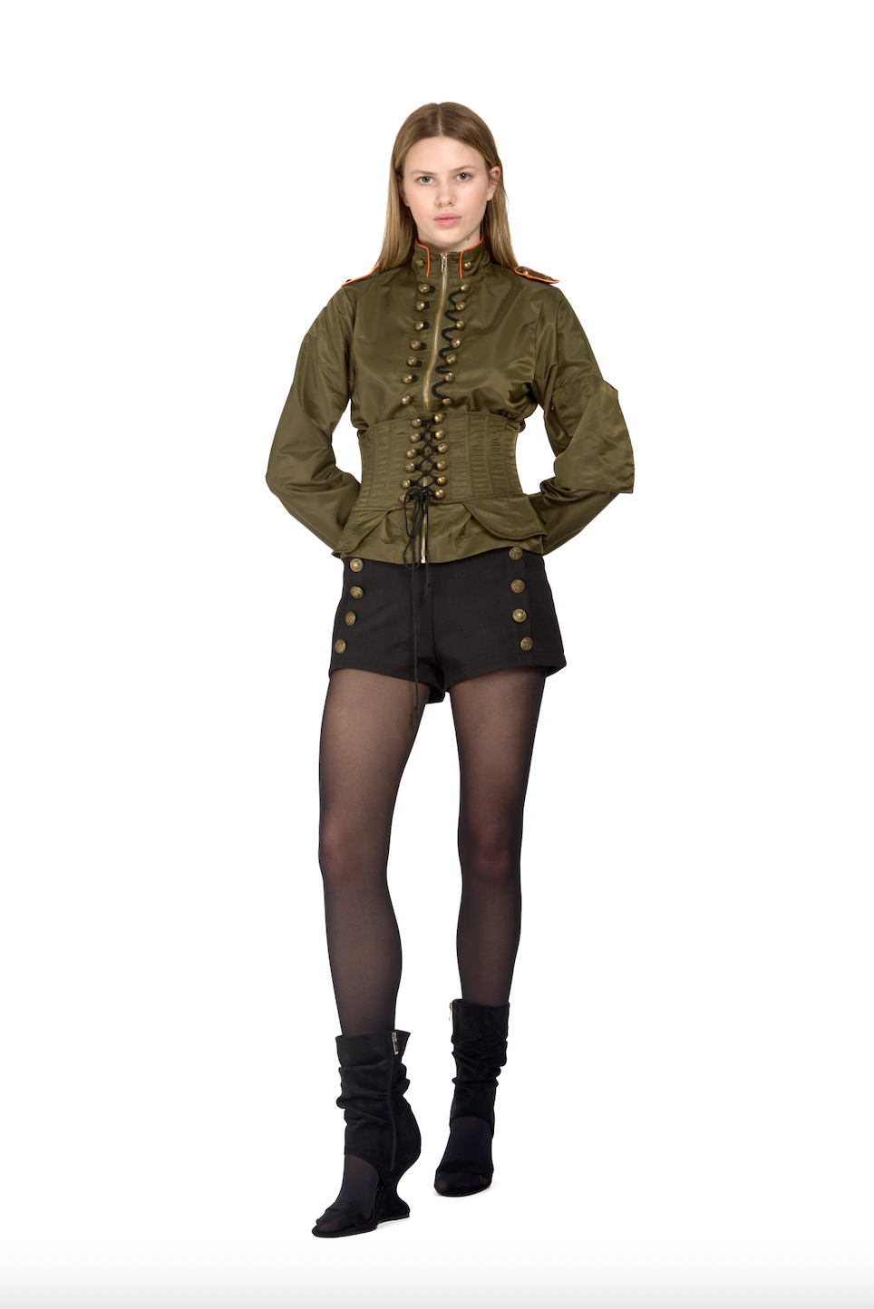 Military Nylon Corset Bomber Jacket- Khaki