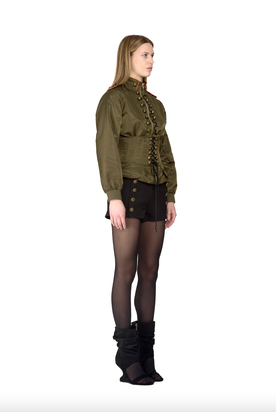 Military Nylon Corset Bomber Jacket- Khaki