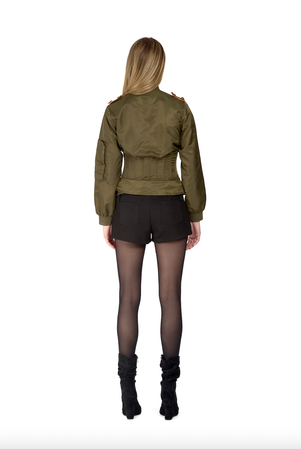 Military Nylon Corset Bomber Jacket- Khaki