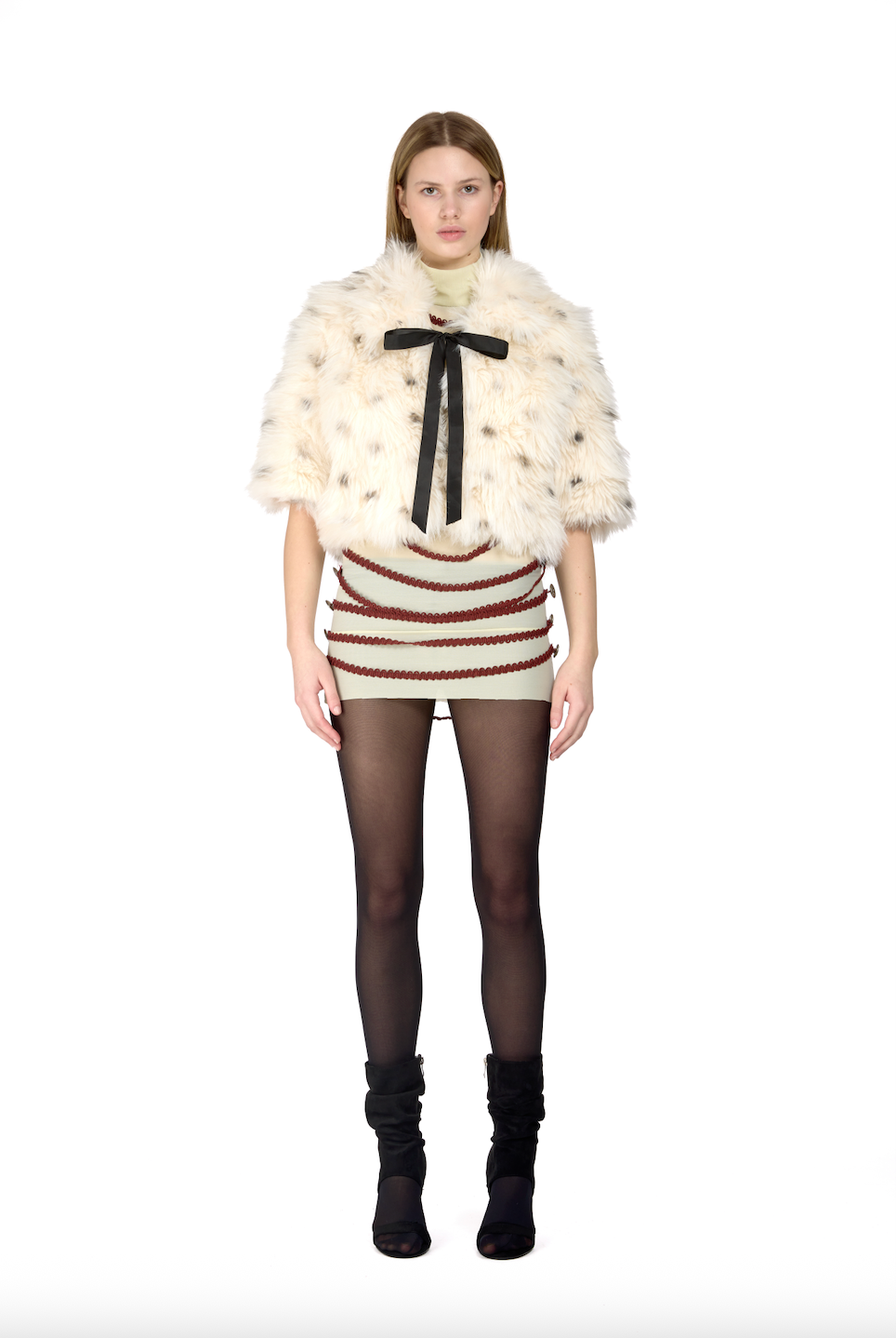 Polkadot Faux Fur Shawl Jacket