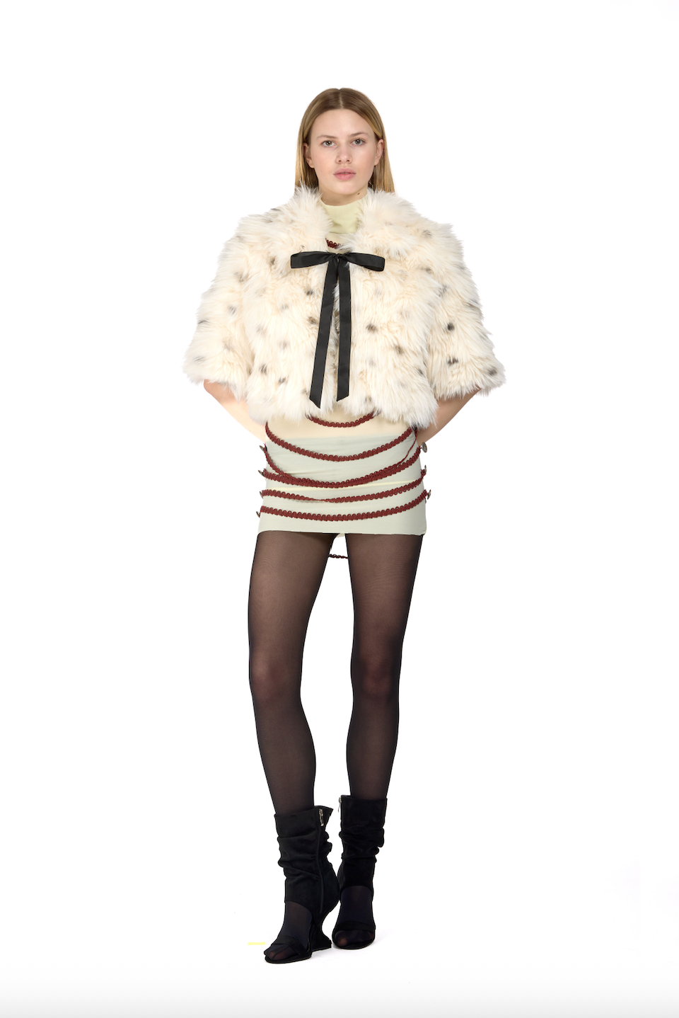 Polkadot Faux Fur Shawl Jacket
