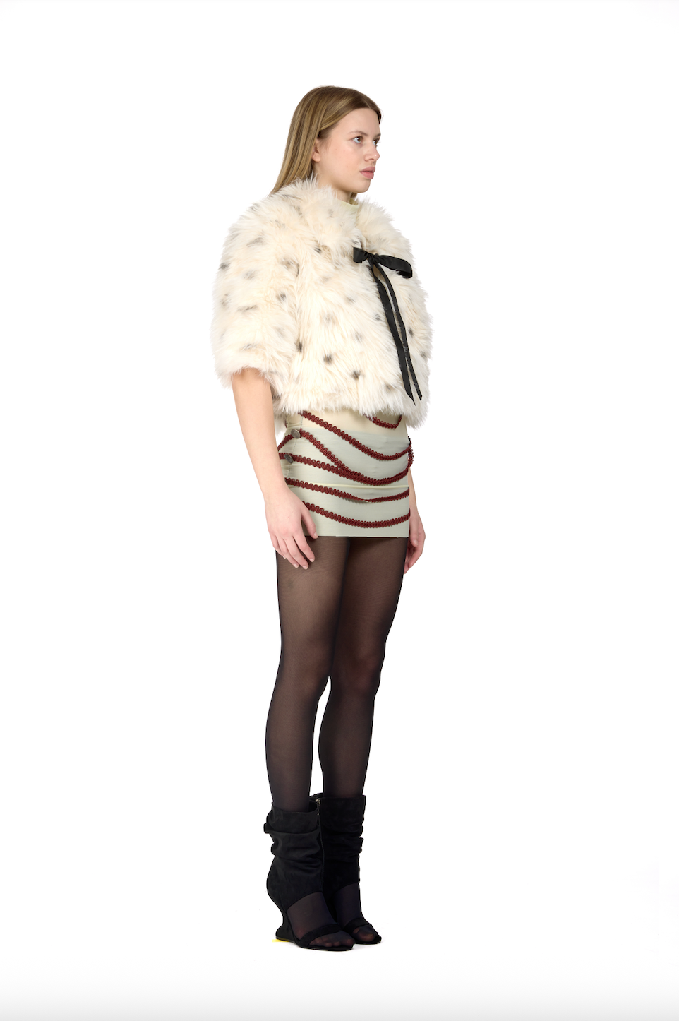 Polkadot Faux Fur Shawl Jacket