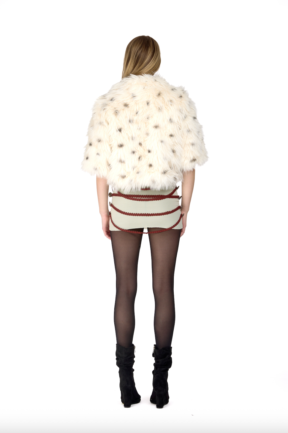 Polkadot Faux Fur Shawl Jacket