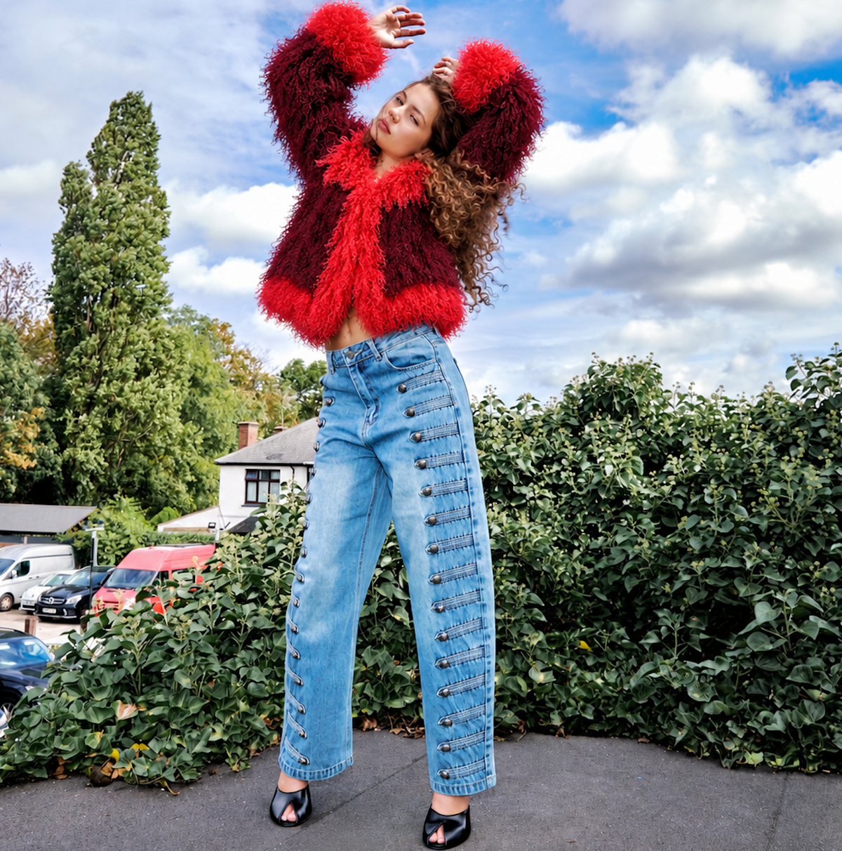 Two Tone Mongolian Fur Coat, image 2 of 6