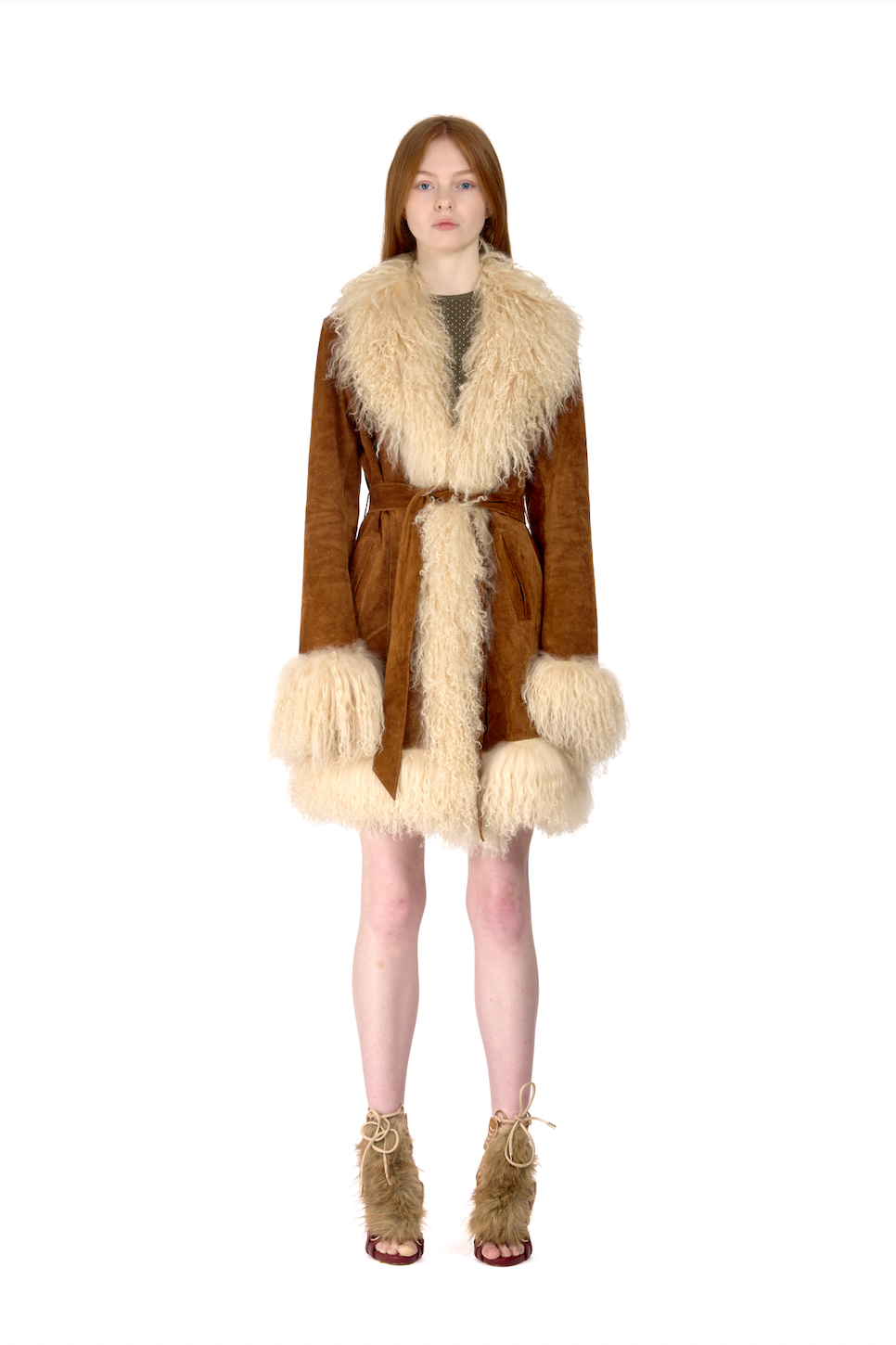 Suede Penny Lane Coat with Mongolian Fur Trim