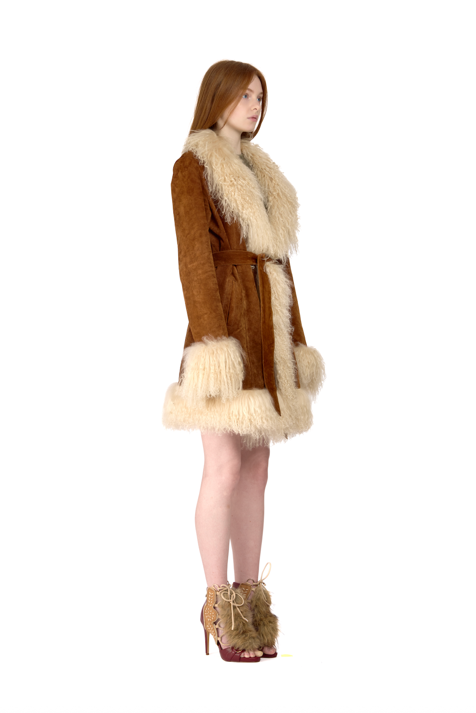 Suede Penny Lane Coat with Mongolian Fur Trim
