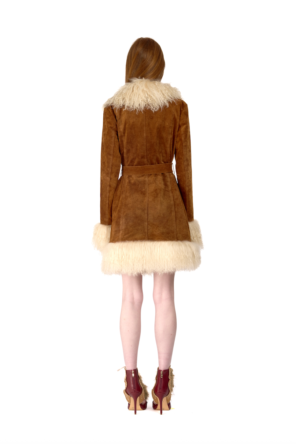 Suede Penny Lane Coat with Mongolian Fur Trim
