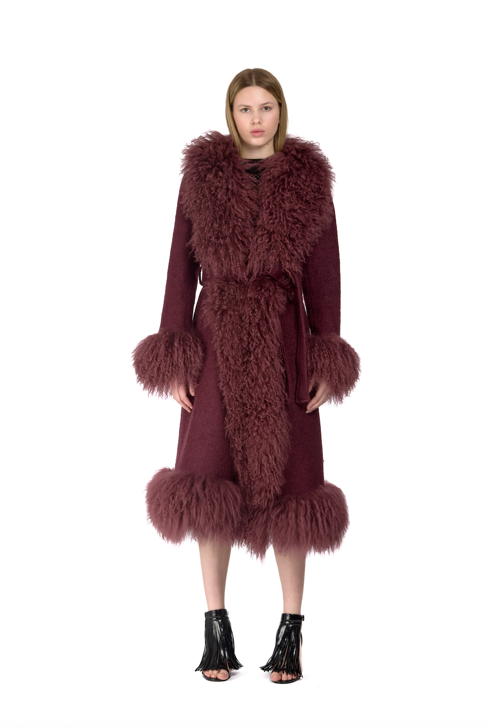 Wool Penny Lane Coat with Mongolian Fur Trim