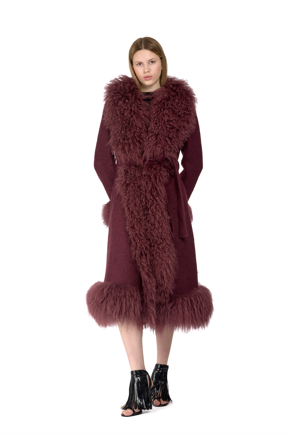 Wool Penny Lane Coat with Mongolian Fur Trim
