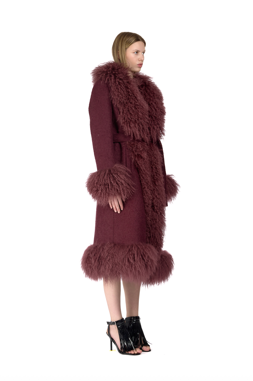 Wool Penny Lane Coat with Mongolian Fur Trim