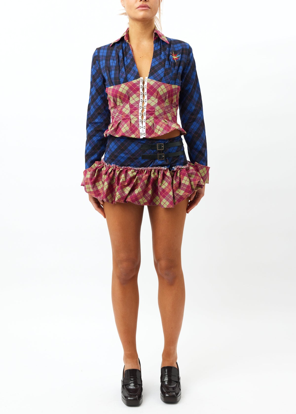 Tartan Clash Printed Peplum Shirt